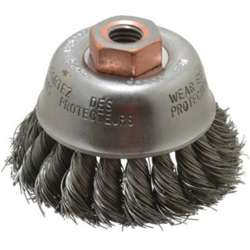 Osborn 2-3/4 Diam 1/2-13 Threaded Arbor Steel Fill Cup Brush Knotted Wire, 0.014 Wire Diam, 14,000 Max RPM 0003355400 – 00221655