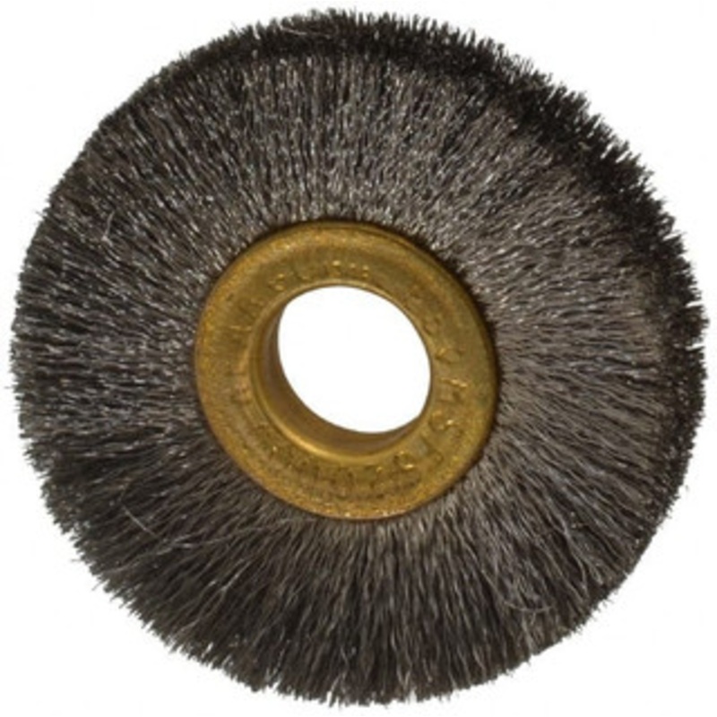 Osborn 2 OD, 1/2 Arbor Hole, Crimped Stainless Steel Wheel Brush 1/4 Face Width, 1/2 Trim Length, 0.005 Filament Diam, 20,000 RPM 0001141700 – 06081962