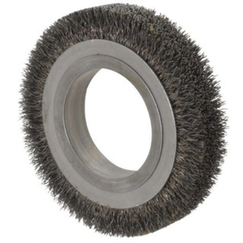 Osborn 4-1/4 OD, 2 Arbor Hole, Crimped Steel Wheel Brush 5/8 Face Width, 11/16 Trim Length, 0.0118 Filament Diam, 6,000 RPM 0002242900 – 06081194