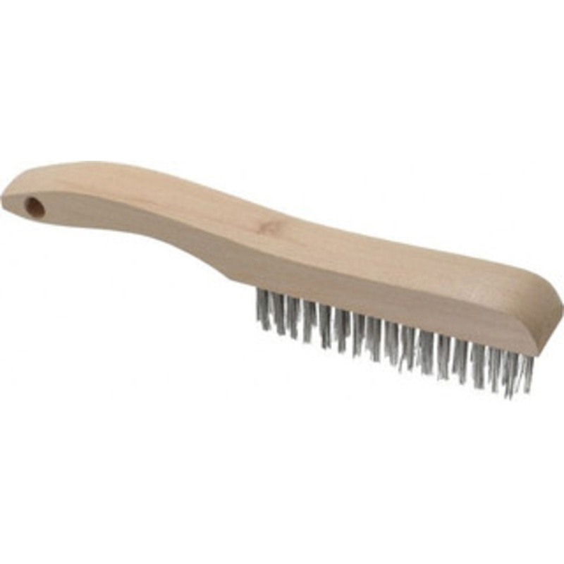 Osborn 4 Rows x 16 Columns Stainless Steel Scratch Brush 5-1/4 Brush Length, 10 OAL, 1-1/8 Trim Length, Wood Shoe Handle 0008300800 – 53519484