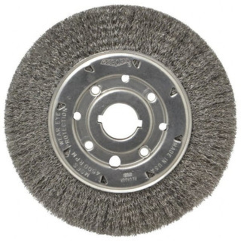 Osborn 8 OD, 1-1/4 Arbor Hole, Crimped Steel Wheel Brush 5/8 Face Width, 1-1/2 Trim Length, 0.0104 Filament Diam, 4,500 RPM 0002140600 – 06081574