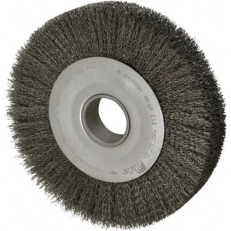 Weiler Abrasives 10 OD, 2 Arbor Hole, Crimped Steel Wheel Brush 1-5/8 Face Width, 1-7/8 Trim Length, 0.014 Filament Diam, 4,000 RPM 03200 – 75843888