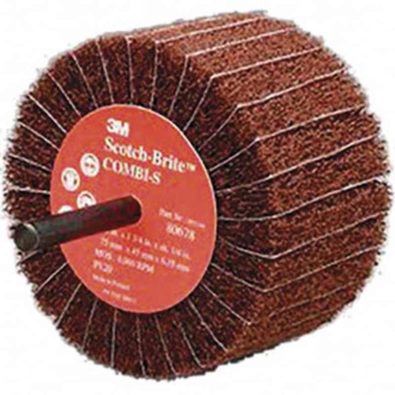 3M 3 Diam x 1-3/4 Face Width, Very Fine Aluminum Oxide Coated Mounted Flap Wheel 1/4 Shank Mount, 180 Grit, X Weighted Backing, 7,500 Max RPM 7000077964 – 01608868