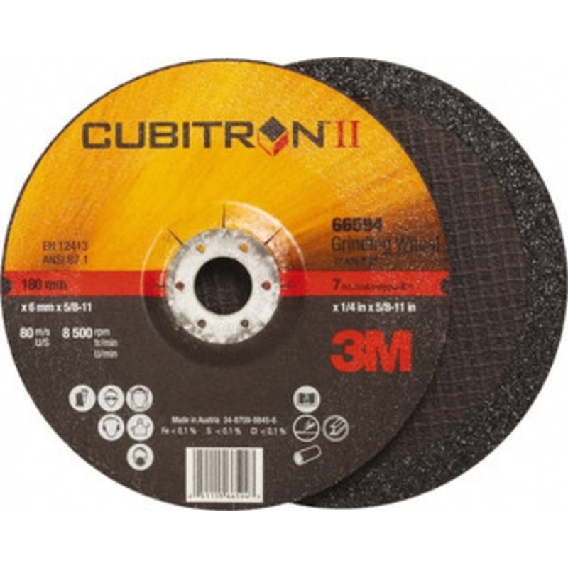 3M 36 Grit, 7 Wheel Diam, 1/4 Wheel Thickness, Type 27 Depressed Center Wheel Ceramic, Resinoid Bond, 8,500 Max RPM, Compatible with Angle Grinder 7100103317 – 81680084