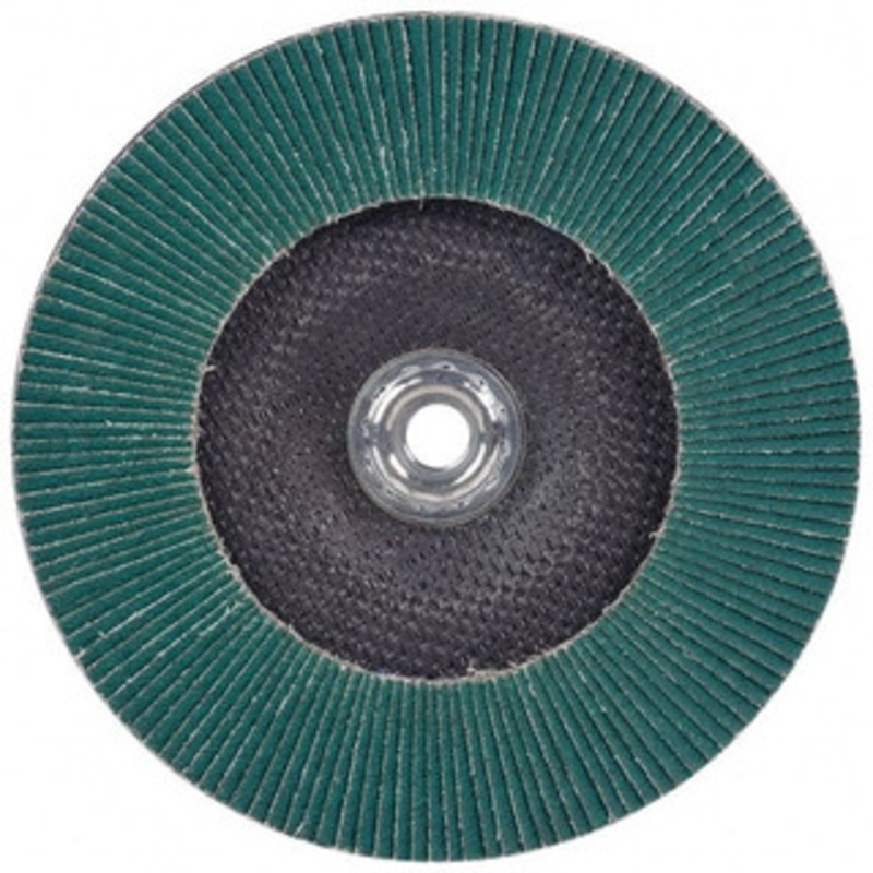 3M 4-1/2 36 Grit 5/8-11 Center Hole Type 27 Zirconia Alumina Flap Disc Very Coarse Grade, Coated, Arbor Attachment, Cloth Backing, 13,300 RPM 7010308895 – 71369722