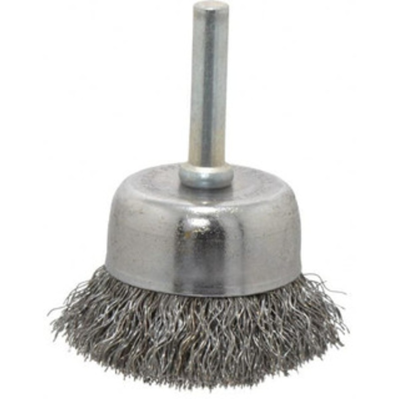 Made in USA 1-3/4 Diam 1/4 Shank Steel Fill Cup Brush Crimped Wire, 0.0104 Wire Diam, 3/4 Trim, 13,000 Max RPM PB32810 – 03541075