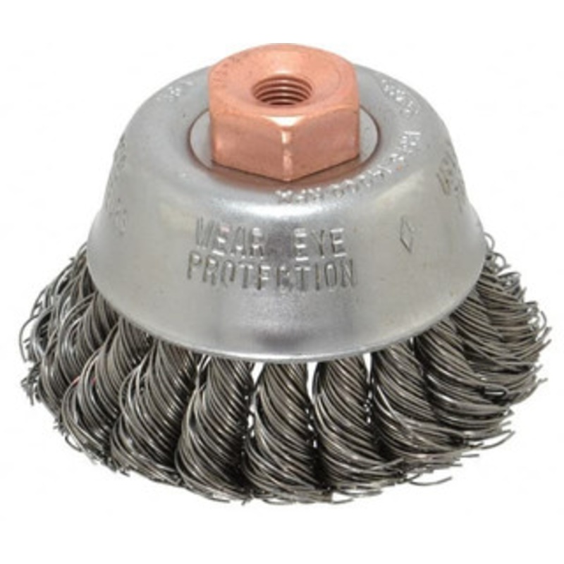 Osborn 2-3/4 Diam 3/8-24 Threaded Arbor Steel Fill Cup Brush Knotted Wire, 0.02 Wire Diam, 14,000 Max RPM 0003355900 – 00221705