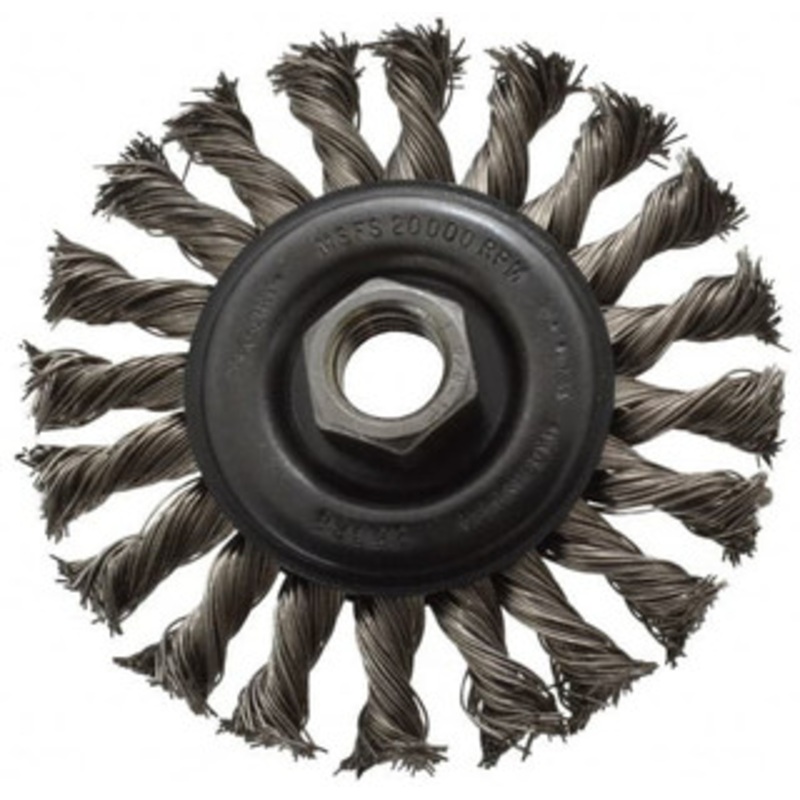 Osborn 4 OD, 5/8-11 Arbor Hole, Knotted Stainless Steel Wheel Brush 3/8 Face Width, 7/8 Trim Length, 0.02 Filament Diam, 20,000 RPM 0002672300 – 06082796