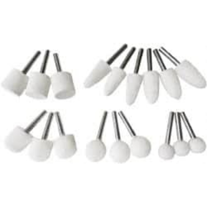 Value Collection 18 Piece, 1/4 Shank Diam, Wool Felt Bob Set Medium Density, Includes Ball, Cone, Cylinder, Flame, Olive & Oval Bobs 516199 – 91088385