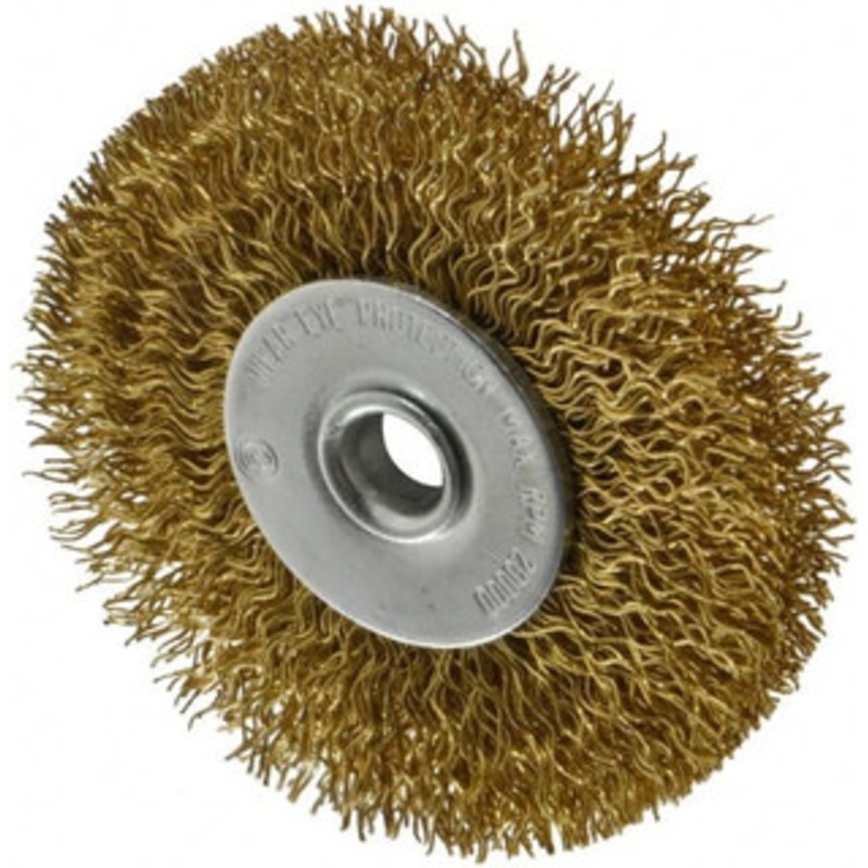 Value Collection 2-1/2 OD, 1/4 Shank Diam, Crimped Brass Wheel Brush 3/8 Face Width, 1/2 Trim Length, 0.014 Filament Diam, 20,000 RPM 53063063351 – 74038712