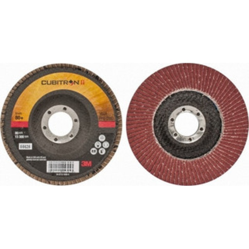 3M 4-1/2 80 Grit 7/8 Center Hole Type 29 Ceramic Flap Disc Medium Grade, Coated, Arbor Attachment, Cloth Backing, 13,300 RPM 7000148189 – 03435351