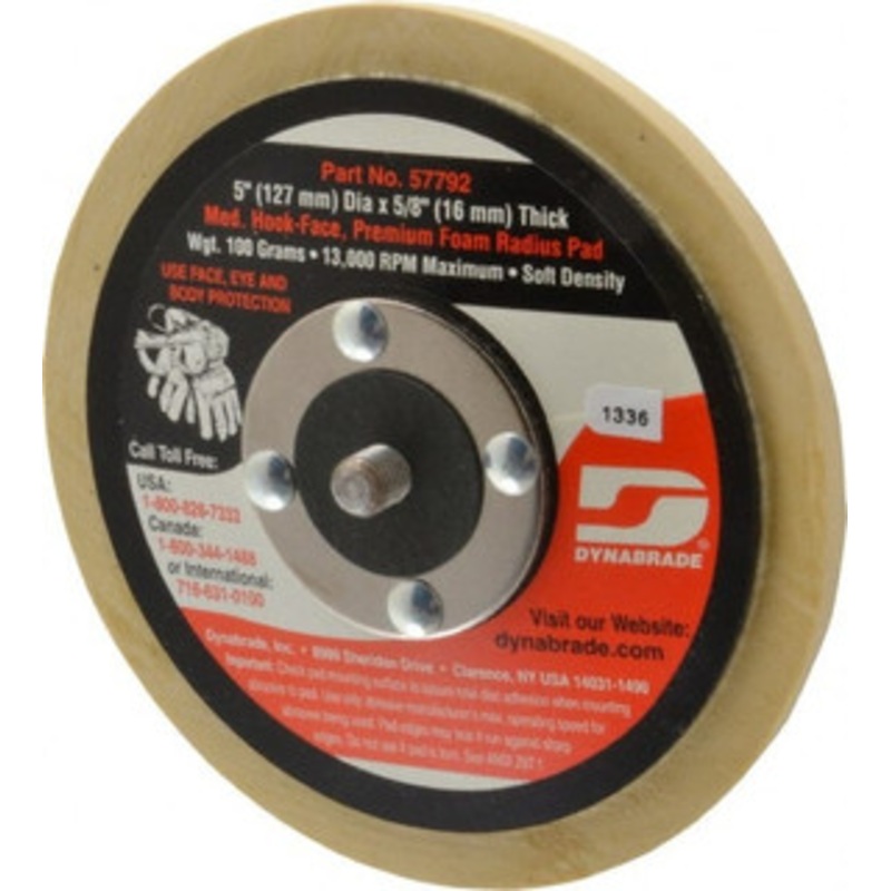 Dynabrade 5 Diam Hook & Loop Disc Backing Pad 5/16 Shank Diam, Soft Density, 13,000 RPM 57792 – 80139116