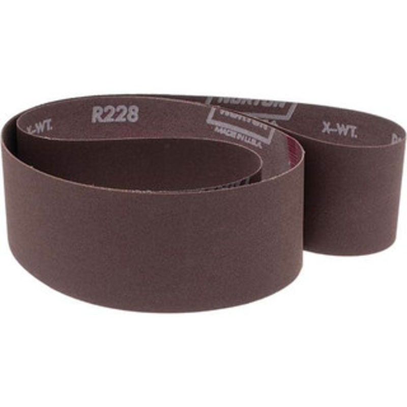 Norton 2-1/2 Wide x 60 OAL, 220 Grit, Aluminum Oxide Abrasive Belt Aluminum Oxide, Very Fine, Coated, X Weighted Cloth Backing, Series R228 78072721565 – 01711175