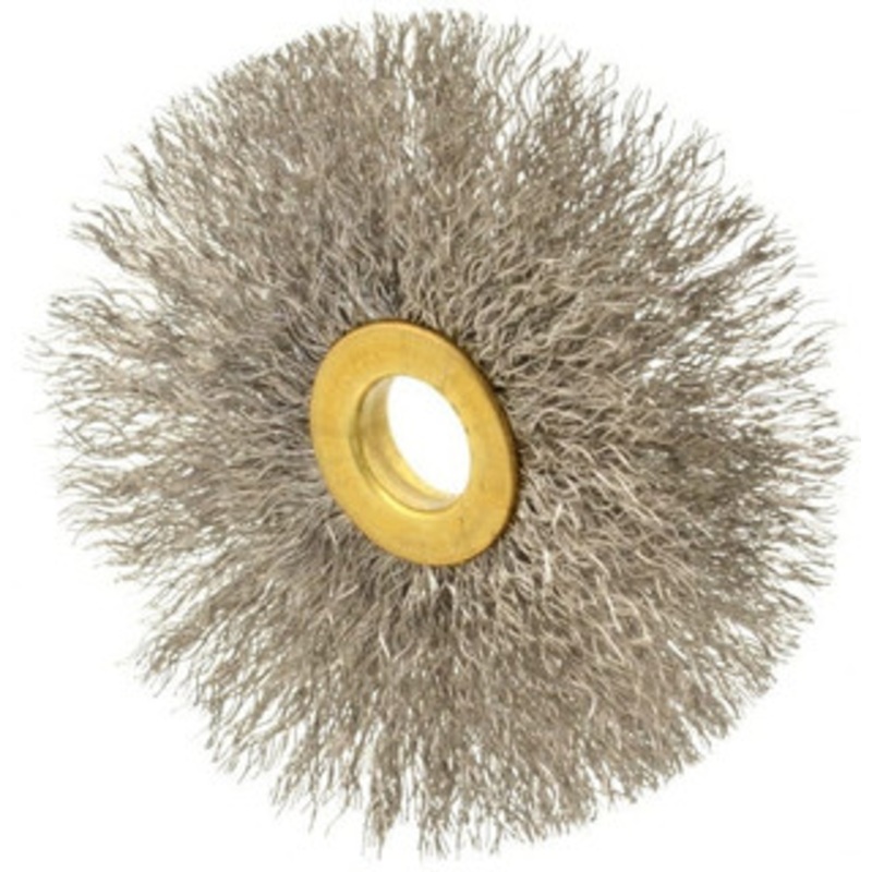 Osborn 3 OD, 1/2 Arbor Hole, Crimped Stainless Steel Wheel Brush 1/4 Face Width, 1 Trim Length, 0.008 Filament Diam, 20,000 RPM 0001131500 – 53489498