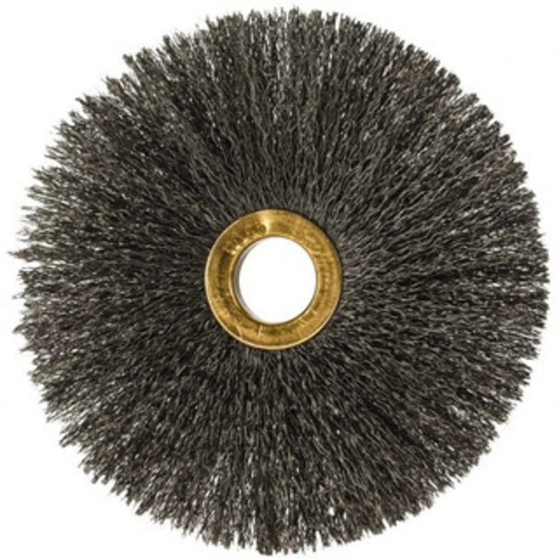 Osborn 4 OD, 5/8 Arbor Hole, Crimped Steel Wheel Brush 3/16 Face Width, 1-1/2 Trim Length, 0.008 Filament Diam, 15,000 RPM 0001143100 – 06081939