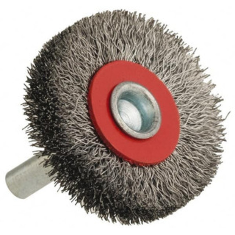 Value Collection 2-3/8 OD, 1/4 Shank Diam, Crimped Steel Wheel Brush 1/2 Face Width, 1/2 Trim Length, 0.008 Filament Diam, 15,000 RPM S00651588 – 00651588