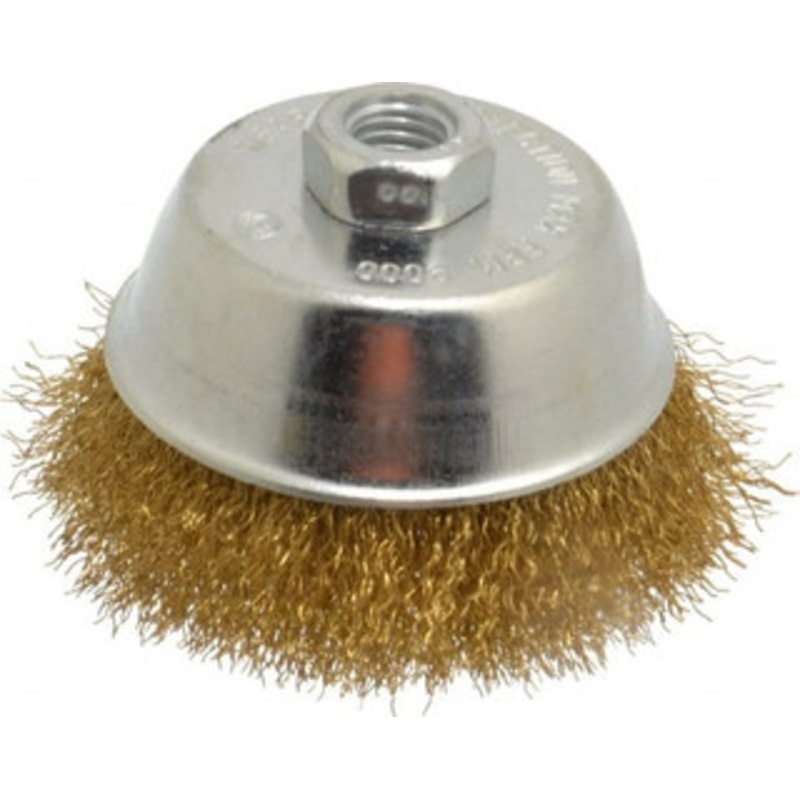 Value Collection 4 Diam 5/8-11 Threaded Arbor Brass Fill Cup Brush Crimped Wire, 0.014 Wire Diam, 1-1/8 Trim, 9,000 Max RPM 0110058335 – 74038167