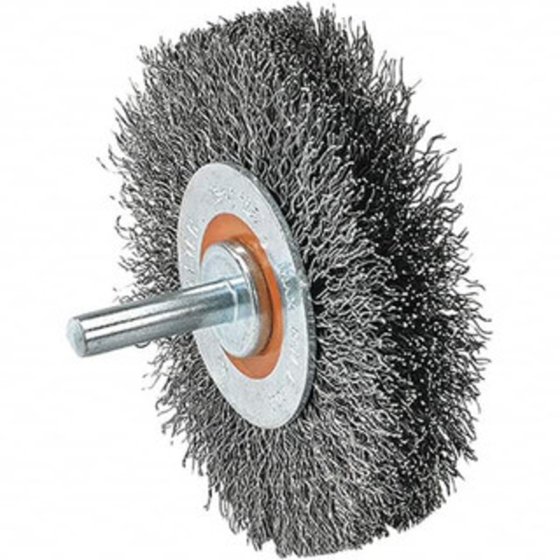 Walter Surface Technologies 2 OD, 1/4 Shank Diam, Crimped Steel Wheel Brush 5/8 Face Width, 0.0118 Filament Diam, 25,000 RPM 13C120 – 80587603