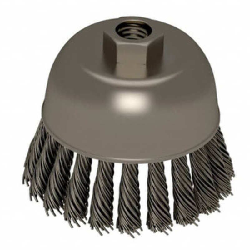 Weiler Abrasives 2-3/4 Diam 5/8-11 Threaded Arbor Stainless Steel Fill Cup Brush Knotted Wire, 0.02 Wire Diam, 7/8 Trim, 14,000 Max RPM 94689 – 03597895