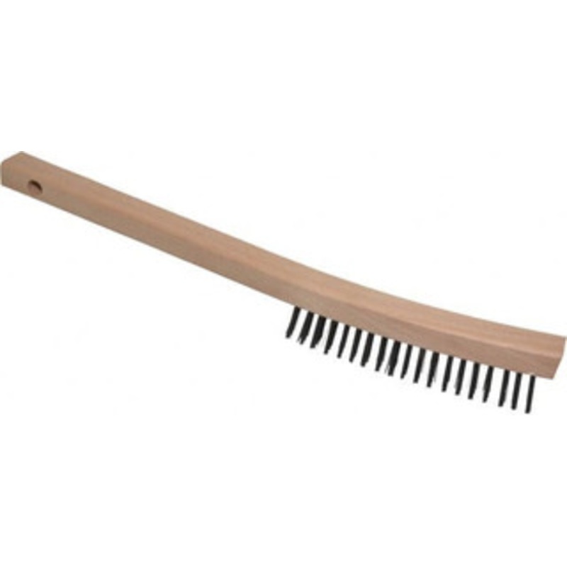 Weiler Abrasives 3 Rows x 19 Columns Steel Scratch Brush 5-1/2 Brush Length, 14 OAL, 1-3/16 Trim Length, Wood Curved Handle 98544 – 82071408