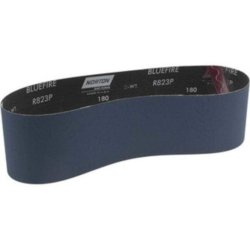Norton 4 Wide x 36 OAL, 180 Grit, Zirconia Alumina Abrasive Belt Zirconia Alumina, Very Fine, Coated, X Weighted Cloth Backing, Series R823 78072731152 – 67289066