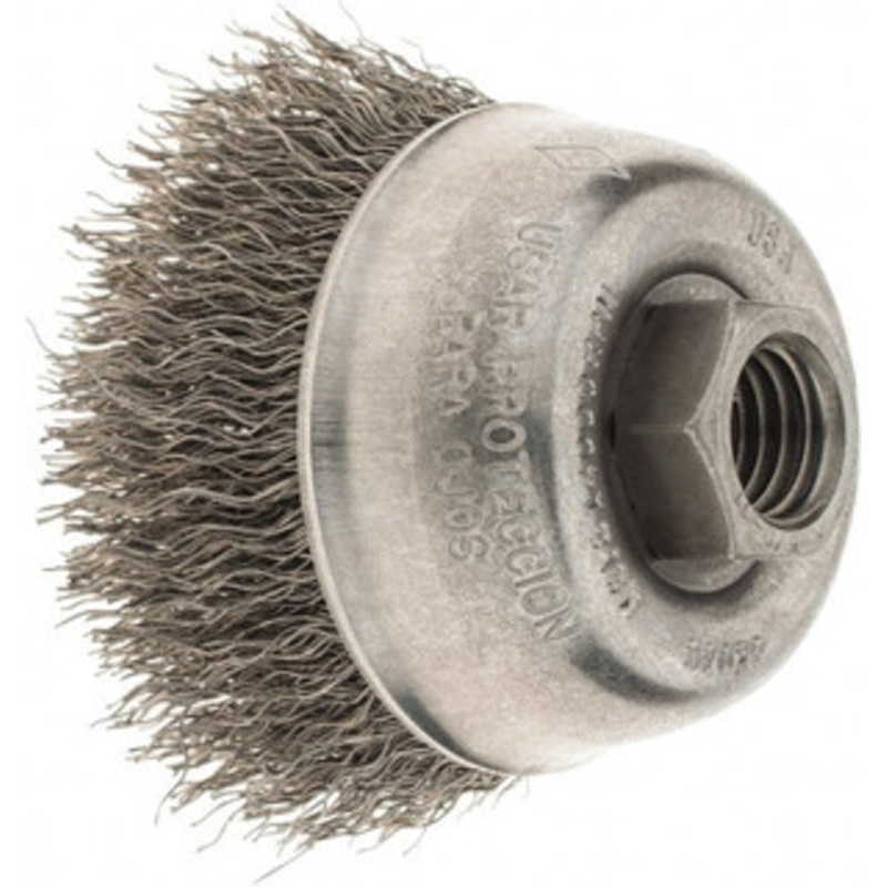 Osborn 2-3/4 Diam 5/8-11 Threaded Arbor Steel Fill Cup Brush Crimped Wire, 0.014 Wire Diam, 1 Trim, 14,000 Max RPM 0003240500 – 00221606