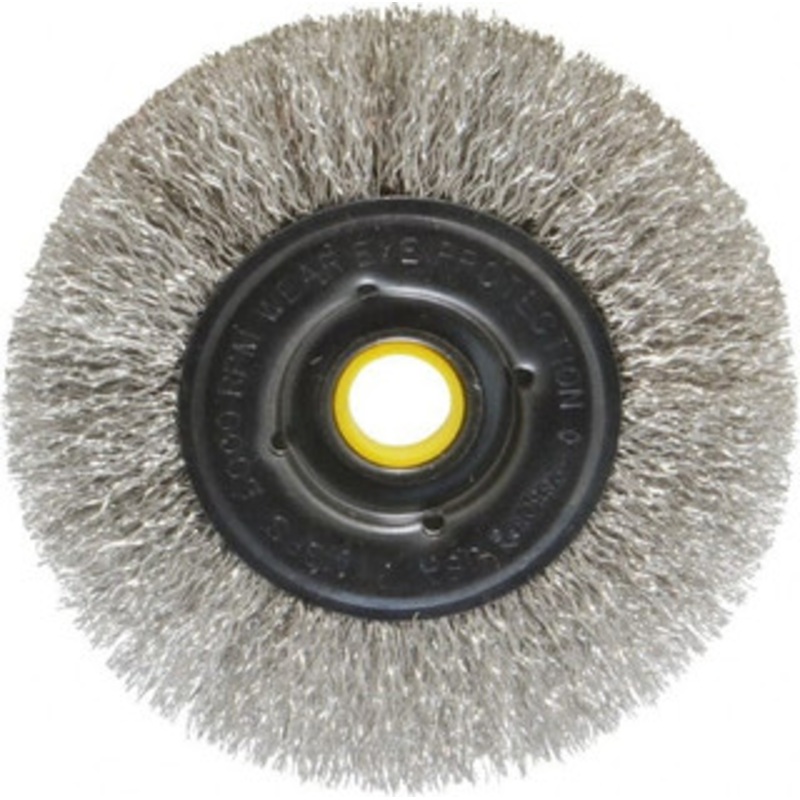 Osborn 4 OD, 1/2 & 5/8 Arbor Hole, Crimped Stainless Steel Wheel Brush 3/8 Face Width, 13/16 Trim Length, 0.0104 Filament Diam, 6,000 RPM 0002111100 – 53491890