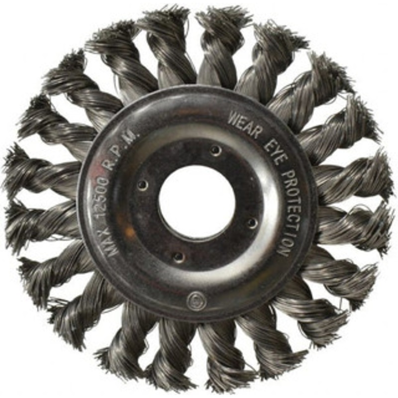 Value Collection 4-1/2 OD, 7/8 Arbor Hole, Knotted Steel Wheel Brush 1/2 Face Width, 7/8 Trim Length, 0.008 Filament Diam, 12,500 RPM S00651950 – 00651950