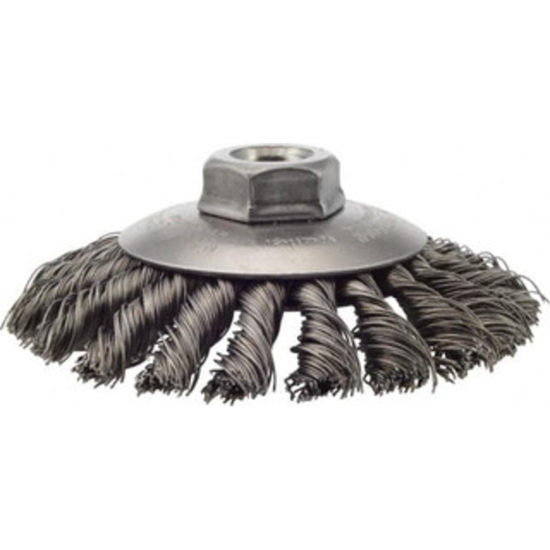 Weiler Abrasives 4-1/2 OD, 5/8-11 Arbor Hole, Knotted Steel Wheel Brush 3/8 Face Width, 1 Trim Length, 0.02 Filament Diam, 12,500 RPM 13476 – 75848846