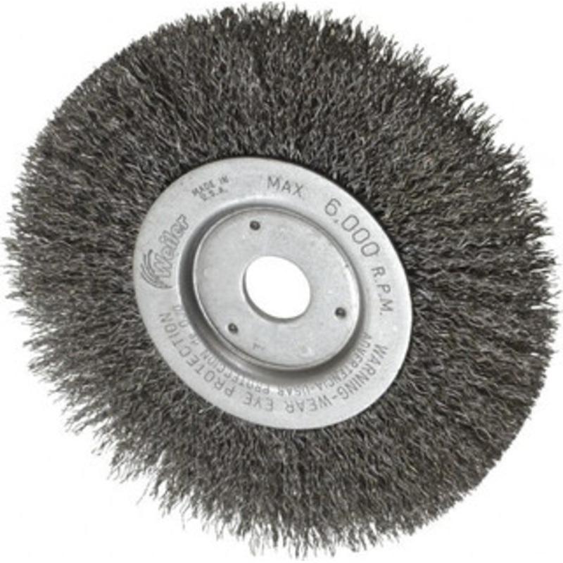 Weiler Abrasives 6 OD, 3/4 Arbor Hole, Crimped Wheel Brush 1/2 Face Width, 1-7/16 Trim Length, 0.014 Filament Diam, 6,000 RPM 01078 – 43712561