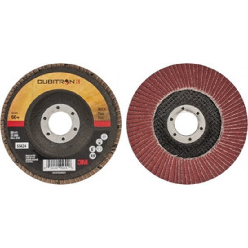 3M 4-1/2 60 Grit 7/8 Center Hole Type 29 Ceramic Flap Disc Medium Grade, Coated, Arbor Attachment, Cloth Backing, 13,300 RPM 7000148188 – 03435302