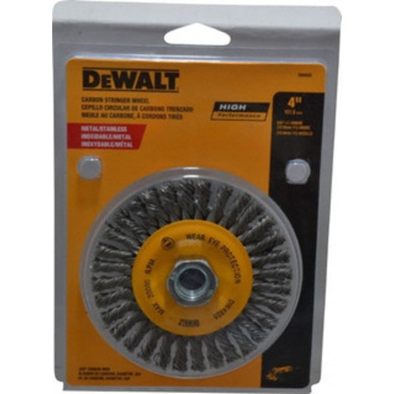 DeWALT 4 OD, 5/8-11 Arbor Hole, Knotted Steel Wheel Brush 0.02 Filament Diam, 20,000 RPM DW4925 – 65052573