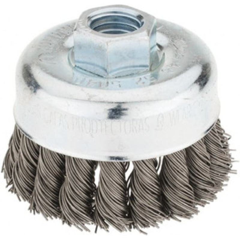 Milwaukee 3 Diam 5/8-11 Threaded Arbor Steel Fill Cup Brush Knotted Wire, 0.023 Wire Diam, 7/8 Trim, 12,000 Max RPM 48-52-5040 – 75520239