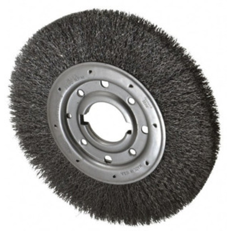 Osborn 10 OD, 2 Arbor Hole, Crimped Steel Wheel Brush 1-1/4 Face Width, 2 Trim Length, 0.014 Filament Diam, 3,600 RPM 0002244000 – 06081293