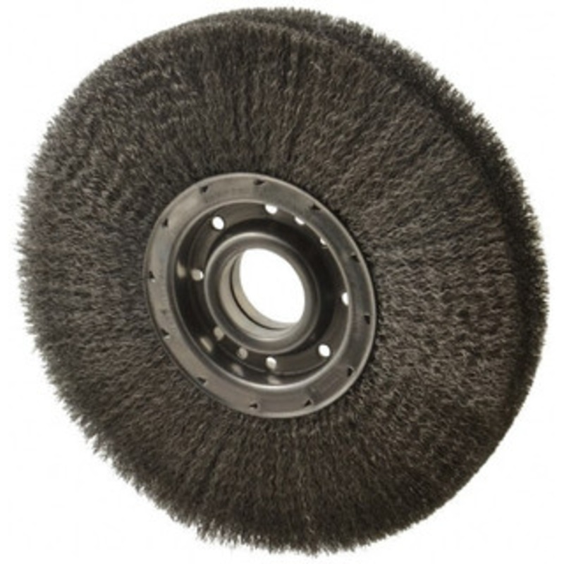 Osborn 12 OD, 2 Arbor Hole, Crimped Steel Wheel Brush 2 Face Width, 3-1/4 Trim Length, 0.0118 Filament Diam, 3,600 RPM 0002201600 – 06080873