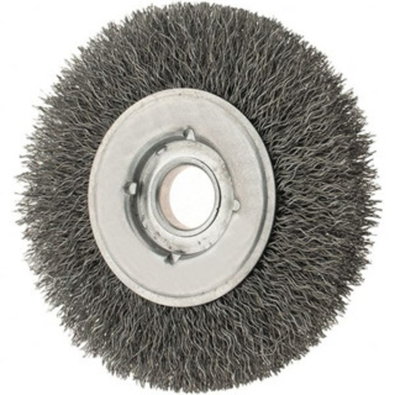 Osborn 4 OD, 5/8 Arbor Hole, Crimped Steel Wheel Brush 5/8 Face Width, 13/16 Trim Length, 0.0118 Filament Diam, 6,000 RPM 0002159300 – 53491866