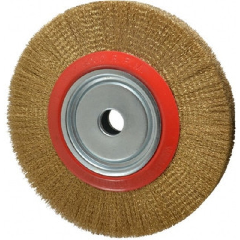 Value Collection 12 OD, 1-1/4 Arbor Hole, Crimped Brass-Coated Steel Wheel Brush 1-21/32 Face Width, 2-3/8 Trim Length, 0.012 Filament Diam, 3,000 RPM S04064853 – 04064853