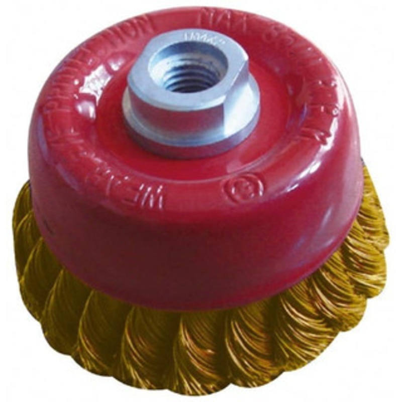 Value Collection 2-3/4 Diam M14x.20 Threaded Arbor Brass Fill Cup Brush Knotted Wire, 0.02 Wire Diam, 3/4 Trim, 12,500 Max RPM 2107514350 – 74038506