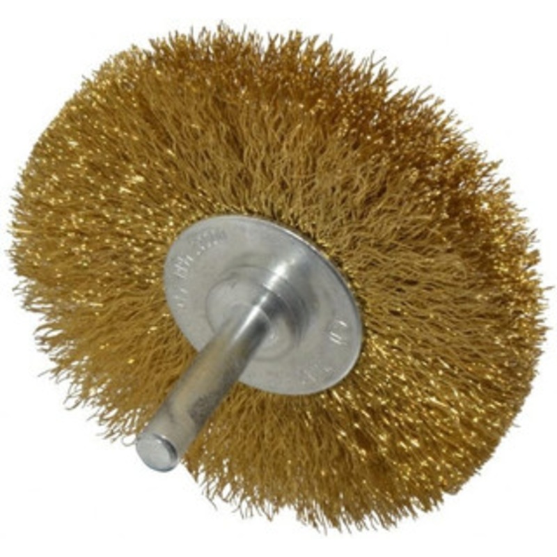 Value Collection 3 OD, 1/4 Shank Diam, Crimped Brass Wheel Brush 3/8 Face Width, 7/8 Trim Length, 0.008 Filament Diam, 20,000 RPM 53075063201 – 74038720