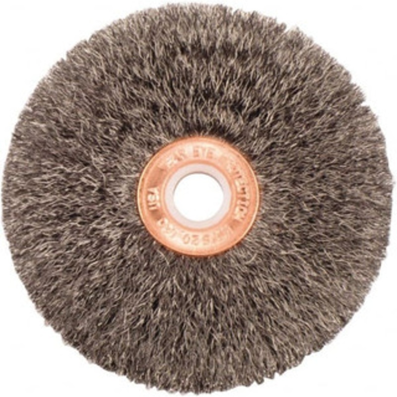 Weiler Abrasives 3 OD, 1/2 Arbor Hole, Crimped Steel Wheel Brush 5/8 Face Width, 1 Trim Length, 0.006 Filament Diam, 20,000 RPM 15533 – 75849380