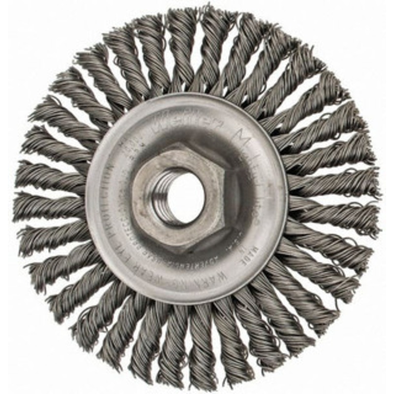 Weiler Abrasives 4 OD, 5/8-11 Arbor Hole, Knotted Steel Wheel Brush 3/16 Face Width, 7/8 Trim Length, 0.02 Filament Diam, 20,000 RPM 94653 – 03597283