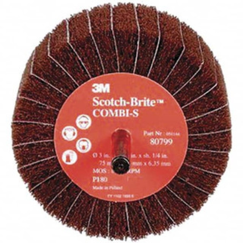 3M 3 Diam x 1-3/4 Face Width, Fine Aluminum Oxide Coated Mounted Flap Wheel 1/4 Shank Mount, 120 Grit, X Weighted Backing, 7,500 Max RPM 7100093994 – 00380782
