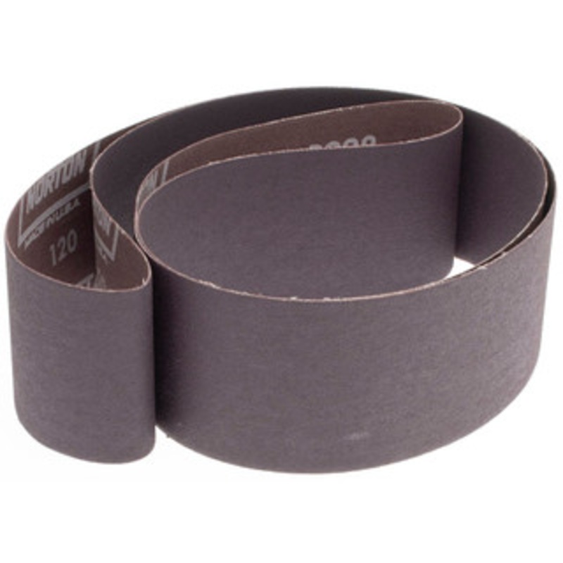 Norton 2-1/2 Wide x 60 OAL, 120 Grit, Aluminum Oxide Abrasive Belt Aluminum Oxide, Fine, Coated, X Weighted Cloth Backing, Series R228 78072721580 – 09012139
