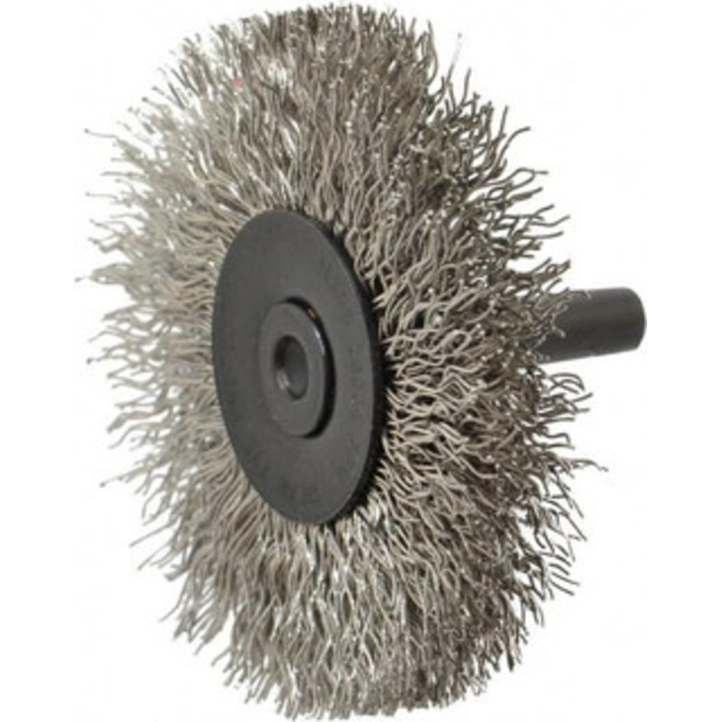 Osborn 2-1/2 OD, 1/4 Shank Diam, Crimped Stainless Steel Wheel Brush 7/16 Face Width, 11/16 Trim Length, 0.014 Filament Diam, 25,000 RPM 0001145200 – 06082218