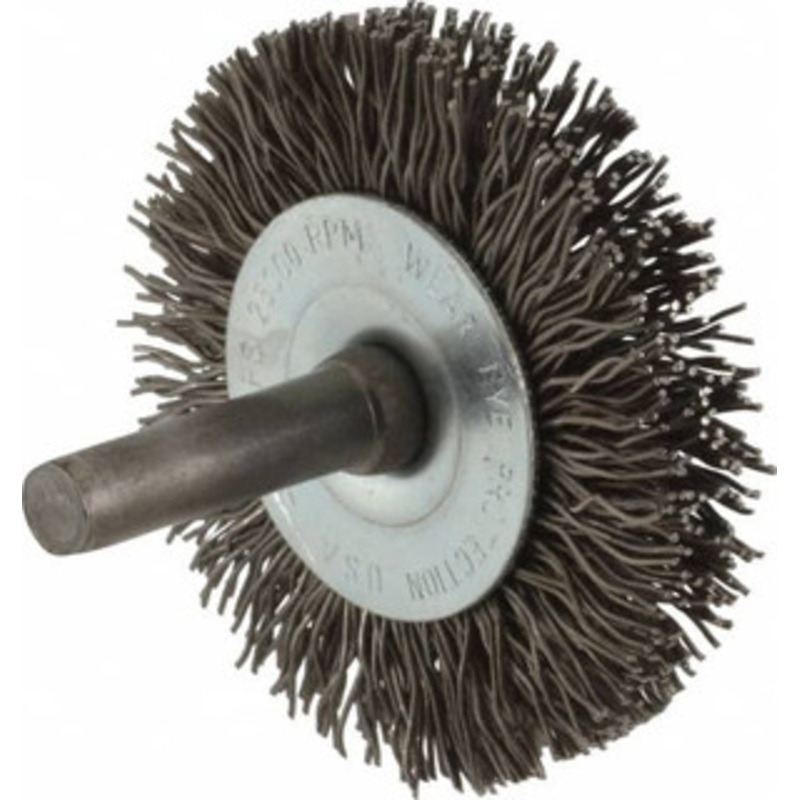 Osborn 2 OD, 1/4 Shank Diam, Crimped Steel Wheel Brush 3/8 Face Width, 7/16 Trim Length, 0.02 Filament Diam, 25,000 RPM 0001143800 – 06082077