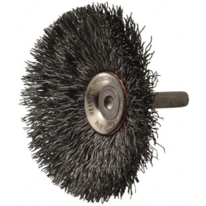 Osborn 3 OD, 1/4 Shank Diam, Crimped Steel Wheel Brush 7/16 Face Width, 15/16 Trim Length, 0.014 Filament Diam, 20,000 RPM 0001146600 – 06082358