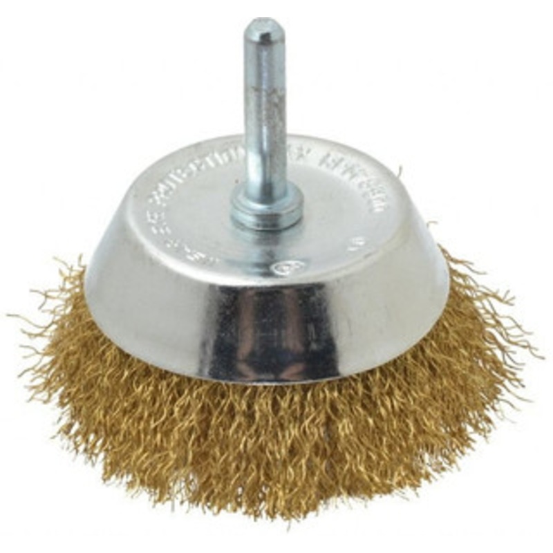 Value Collection 2-3/4 Diam 1/4 Shank Brass Fill Cup Brush Crimped Wire, 0.012 Wire Diam, 7/8 Trim, 8,500 Max RPM 3107006330 – 74038647