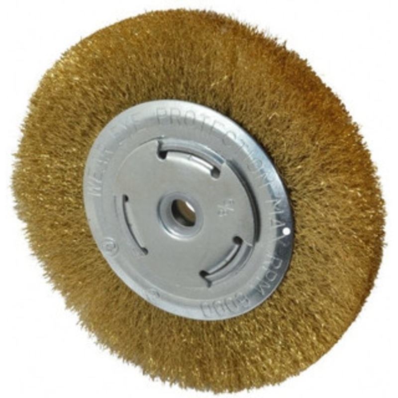 Value Collection 6 OD, 5/8 Arbor Hole, Crimped Brass Wheel Brush 1/2 Face Width, 1-1/8 Trim Length, 0.008 Filament Diam, 6,000 RPM 0315012320 – 74038894