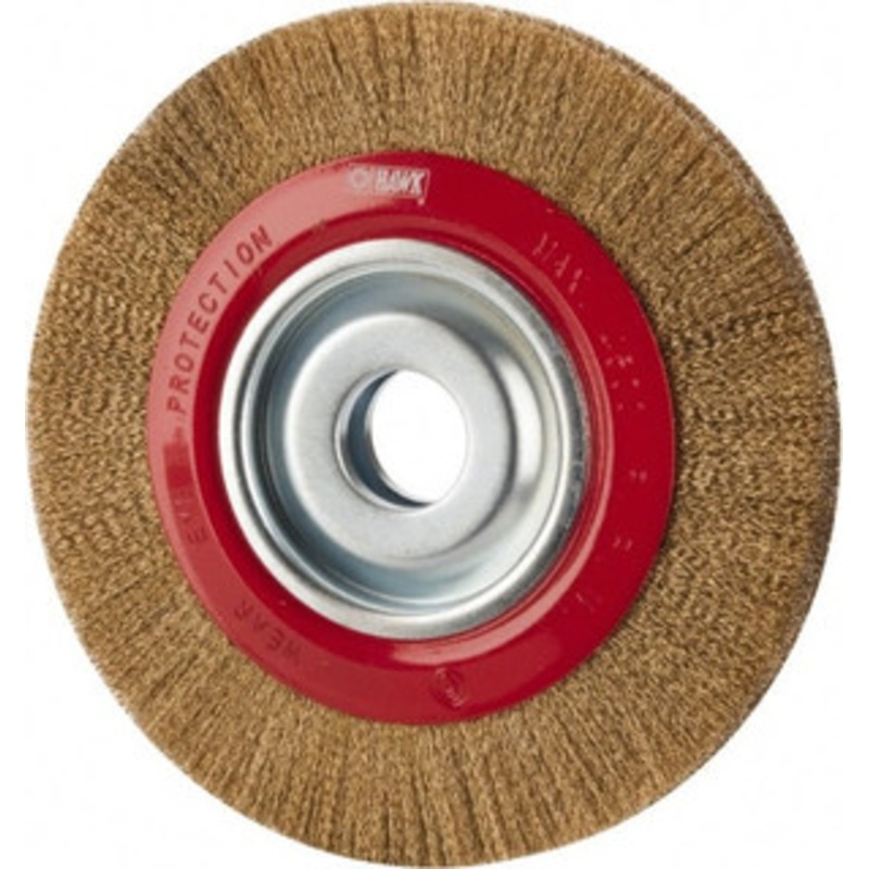 Value Collection 8 OD, 1-1/4 Arbor Hole, Crimped Brass-Coated Steel Wheel Brush 3/4 Face Width, 1-11/32 Trim Length, 0.007 Filament Diam, 4,500 RPM S04064945 – 04064945