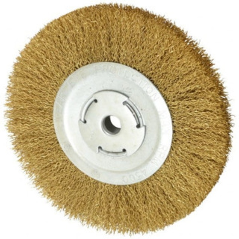 Value Collection 8 OD, 5/8 Arbor Hole, Crimped Brass Wheel Brush 1/2 Face Width, 1-3/4 Trim Length, 0.02 Filament Diam, 4,500 RPM 0320012350 – 74039041